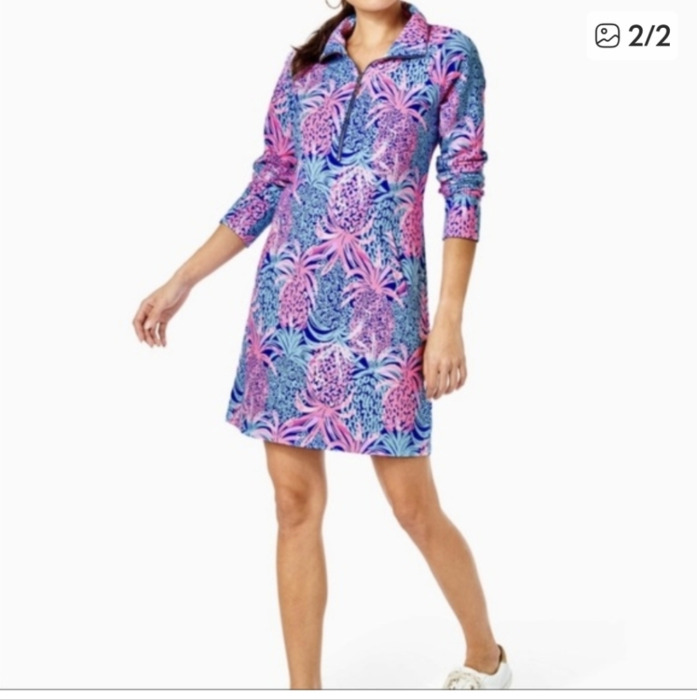 NWOT Lilly Pulitzer Skipper Blue and Pink Long Sleeve Dress - Picture 5 of 11